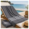 Telo Mare Asciugamano Fouta Spugna Grigio Scuro 90x180 100% Cotone con Frange Made in Turkey