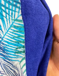 TELO mare doppio KIKOY Foglie Blu in COTONE e in SPUGNA con ZAINO KEEP
