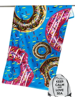 TELO MARE FOTOGRAFICO IN SPUGNA MISURA GRANDE CM.80x160 DONUTS BLU e sacco KEEP CALM and LOVE SEA