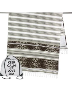 TELO MARE fouta LEOPARDATO misura GRANDE con zaino Spiaggia KEEP CALM CM.100X200