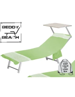 TELO MARE fouta LETTINO ALVIN VERDE ACIDO in cotone BEDDY BEACH © CON TASCHE MISURA CM. 75 X 195 e zaino SPIAGGIA