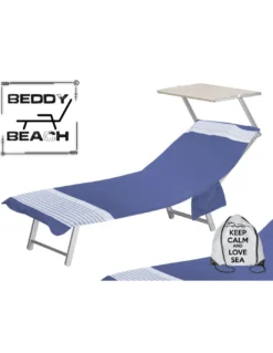 TELO MARE fouta LETTINO ALVIN BLU in cotone BEDDY BEACH © CON TASCHE MISURA CM. 75 X 195 e zaino SPIAGGIA