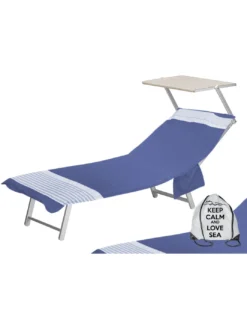 TELO MARE fouta LETTINO ALVIN BLU in cotone BEDDY BEACH © CON TASCHE MISURA CM. 75 X 195 e zaino SPIAGGIA