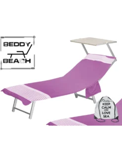 TELO MARE fouta LETTINO ALVIN FUCSIA in cotone BEDDY BEACH © CON TASCHE MISURA CM. 75 X 195 e zaino SPIAGGIA