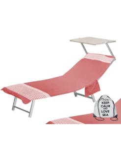 TELO MARE fouta LETTINO ALVIN ROSSO in cotone BEDDY BEACH © CON TASCHE MISURA CM. 75 X 195 e zaino SPIAGGIA