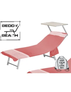 TELO MARE fouta LETTINO ALVIN ROSSO in cotone BEDDY BEACH © CON TASCHE MISURA CM. 75 X 195 e zaino SPIAGGIA
