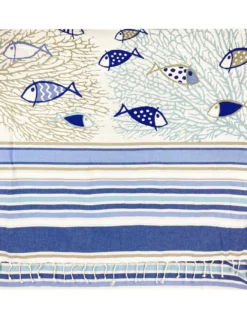 TELO MARE fouta PESCI blu MISURA GRANDE CM.100X200 con zaino Spiaggia KEEP CALM