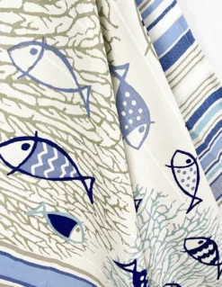 TELO MARE fouta PESCI blu MISURA GRANDE CM.100X200 con zaino Spiaggia KEEP CALM