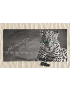 TELO MARE in spugna Leopardo BORN to BE FREE misura grande cm. 90 X 170