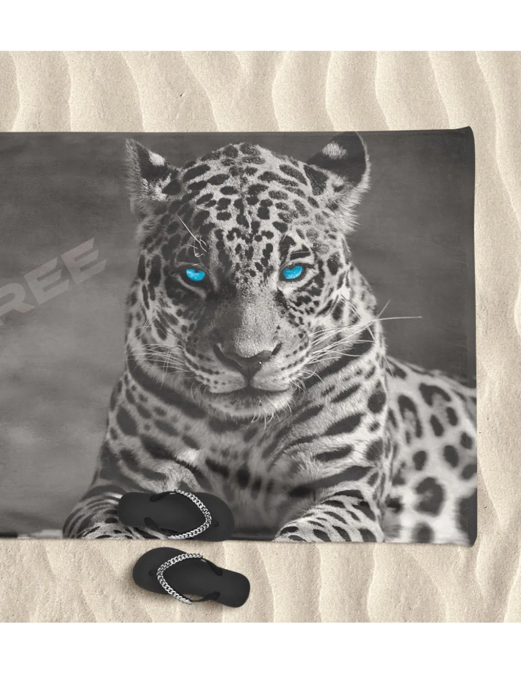 TELO MARE in spugna Leopardo BORN to BE FREE misura grande cm. 90 X 170