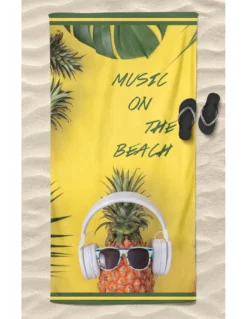 TELO MARE in spugna MUSIC on THE BEACH misura grande cm. 90 X 170
