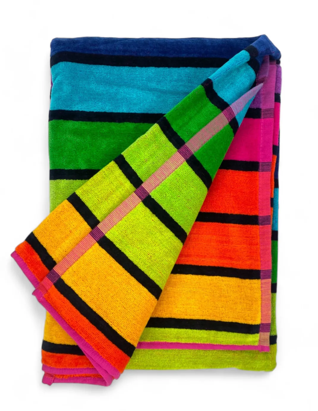 TELO MARE in spugna puro cotone RIGA MULTICOLORE misura grande cm. 90 X 165 e zaino spiaggia