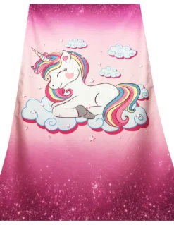 TELO MARE in spugna UNICORNO Rosa misura grande cm. 90 X 170