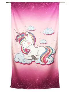 TELO MARE in spugna UNICORNO Rosa misura grande cm. 90 X 170