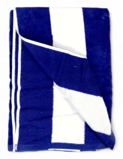 Telo Mare Jacquard “Forte dei Marmi” Righe Blu 90×165 cm – Asciugamano Spiaggia in Spugna Cotone, Elegante, Assorbente