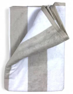 Telo Mare Jacquard “Forte dei Marmi” Righe Beige Tortora 90×165 cm – Asciugamano Spiaggia in Spugna Cotone, Elegante
