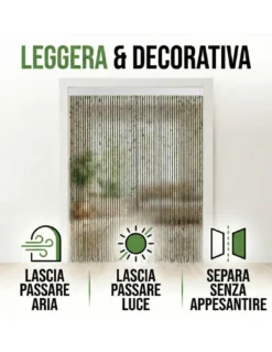 Tenda a Fili con Foglie Verdi per Porta e Finestra - Asta PVC e Fili Poliestere Decorativi