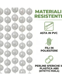 Tenda a Fili con Perline Bianche per Porta e Finestra – Asta PVC e Fili in Poliestere Decorativi