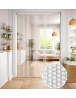 Tenda a Fili con Perline Bianche per Porta e Finestra – Asta PVC e Fili in Poliestere Decorativi