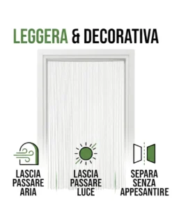 Tenda a Fili con Perline Bianche per Porta e Finestra – Asta PVC e Fili in Poliestere Decorativi