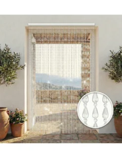 Tenda a Fili con Perline Trasparenti per Porta e Finestra - Asta PVC e Fili in Poliestere Decorativi