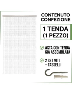 Tenda a Fili con Perline Trasparenti per Porta e Finestra - Asta PVC e Fili in Poliestere Decorativi