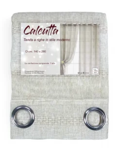 Tenda Calcutta a righe - Pannello moderno 140x280 cm effetto lino - Colore Panna e Avorio con Anelli in Acciaio