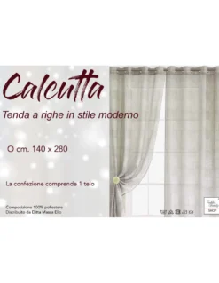 Tenda Calcutta a righe - Pannello moderno 140x280 cm effetto lino - Colore Panna e Avorio con Anelli in Acciaio