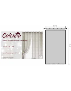 Tenda Calcutta a righe - Pannello moderno 140x280 cm effetto lino - Colore Panna e Avorio con Anelli in Acciaio