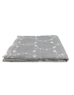 Tenda Chantal Grigia Ricamata Fiori Bianchi - Semitrasparente 140x280 cm Poliestere - Con Anelli Acciaio