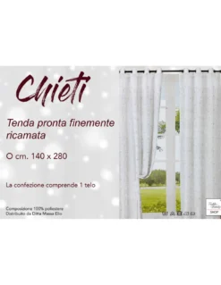Tenda Chieti Ricamata con Anelli - 140x280 cm Tessuto Grigio - Elegante Motivo Floreale, Pronta all'Uso