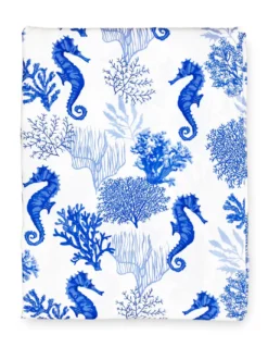 TENDA CORALLI e CAVALLUCCI MARINI BLU cm. 150X280 Confezionata Made in Italy