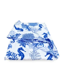 TENDA CORALLI e CAVALLUCCI MARINI BLU cm. 150X280 Confezionata Made in Italy