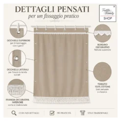 Tenda da Sole 100% Puro Cotone Beige con Occhielli Superiori e Laterali