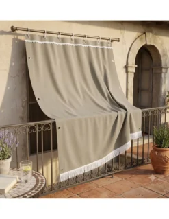 Tenda da Sole 100% Puro Cotone Beige con Occhielli Superiori e Laterali