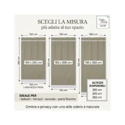 Tenda da Sole 100% Puro Cotone Beige con Occhielli Superiori e Laterali