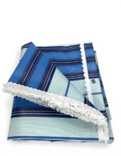 Tenda da Sole Vertigo Tex Family Righino Blu 100% Poliestere Impermeabile Idrorepellente Tinto Filo Occhielli Acciaio Frangia