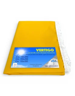 Tenda da Sole Vertigo Tex Family Giallo Unito 100% Poliestere Impermeabile Idrorepellente Tinto Filo Occhielli Acciaio Frangia