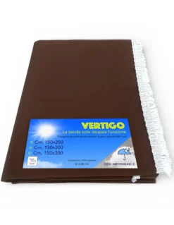 Tenda da Sole Vertigo Tex Family Marrone Unito 100% Poliestere Impermeabile Idrorepellente Tinto Filo Occhielli Acciaio Frangia