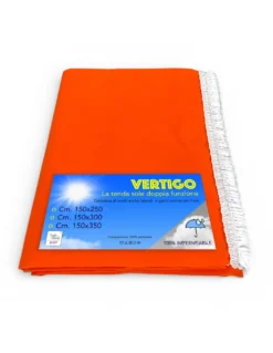 Tenda da Sole Vertigo Tex Family Arancio Unito 100% Poliestere Impermeabile Idrorepellente Tinto Filo Occhielli Acciaio Frangia