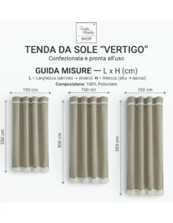 Tenda da Sole Vertigo Tex Family Arancio Unito 100% Poliestere Impermeabile Idrorepellente Tinto Filo Occhielli Acciaio Frangia