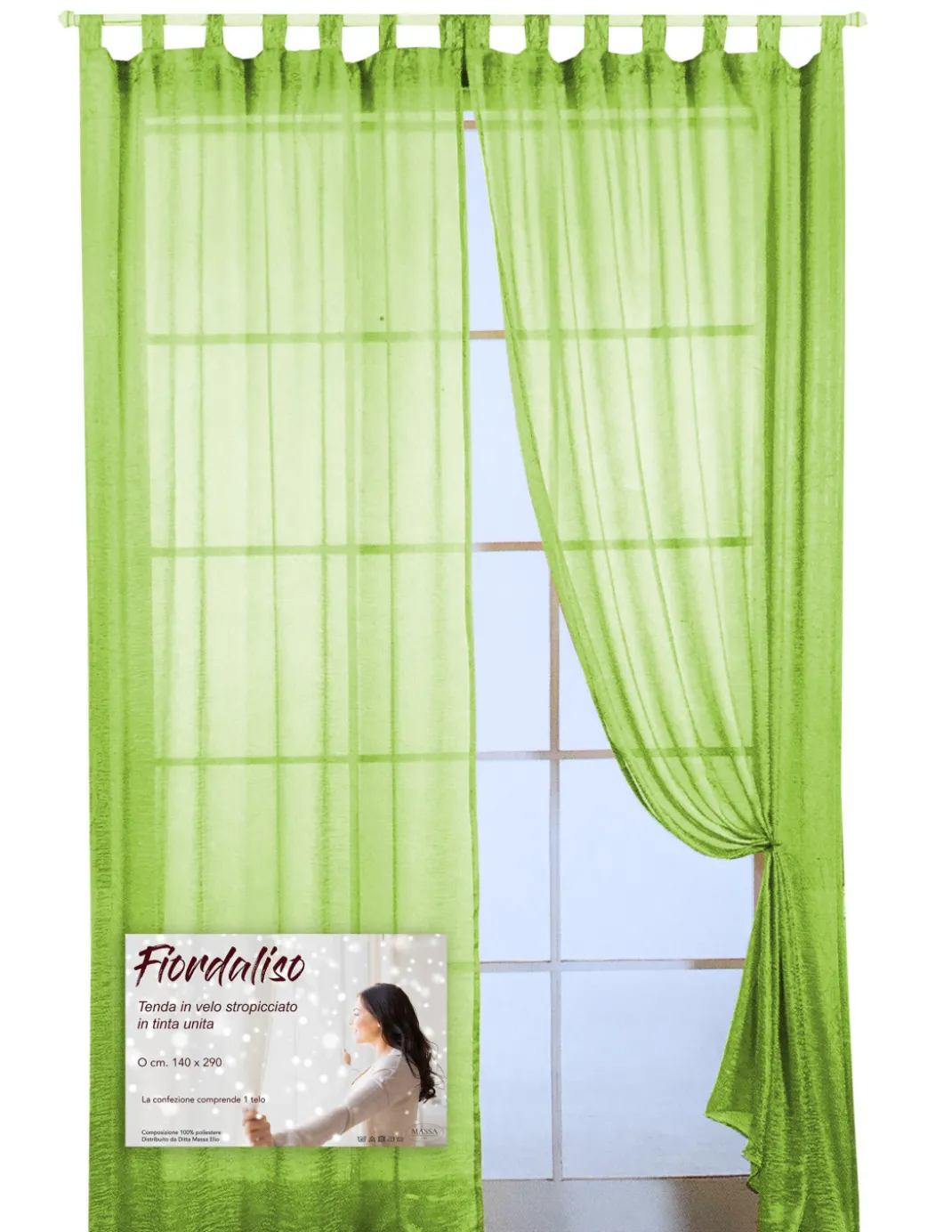 TENDA FIORDALISO in tinta unita VERDE CM. 140X290 confezionata
