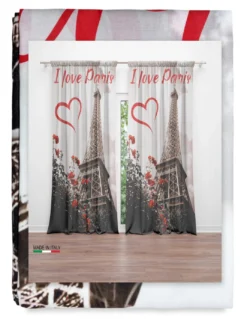TENDA I LOVE PARIS cm.160X300 confezionata MADE in ITALY misto lino