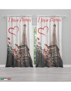 TENDA I LOVE PARIS cm.160X300 confezionata MADE in ITALY misto lino
