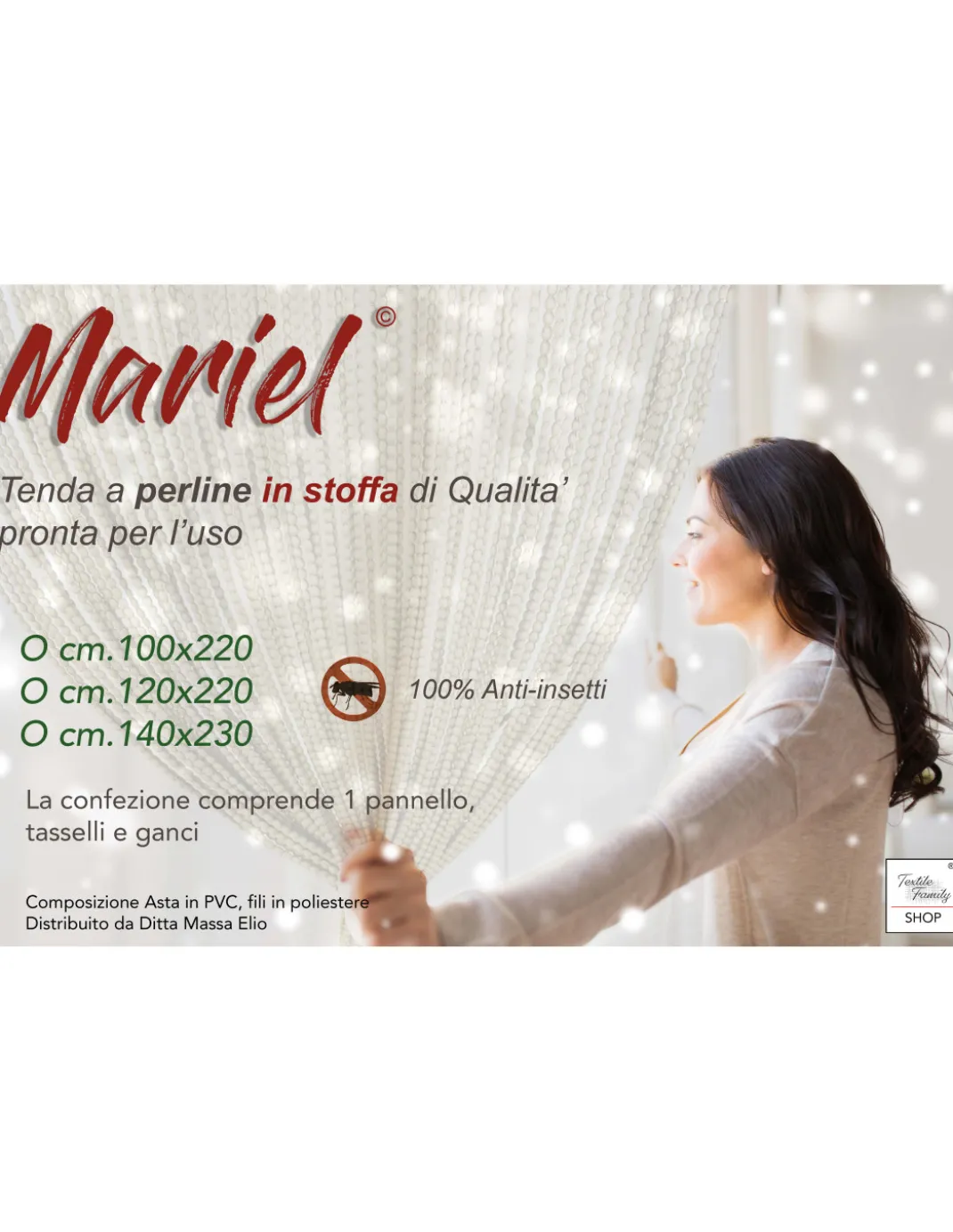 Tenda Mariel Soffice a Perline in Stoffa Anti Insetti e Antirumore - Modificabile - Colore Marrone