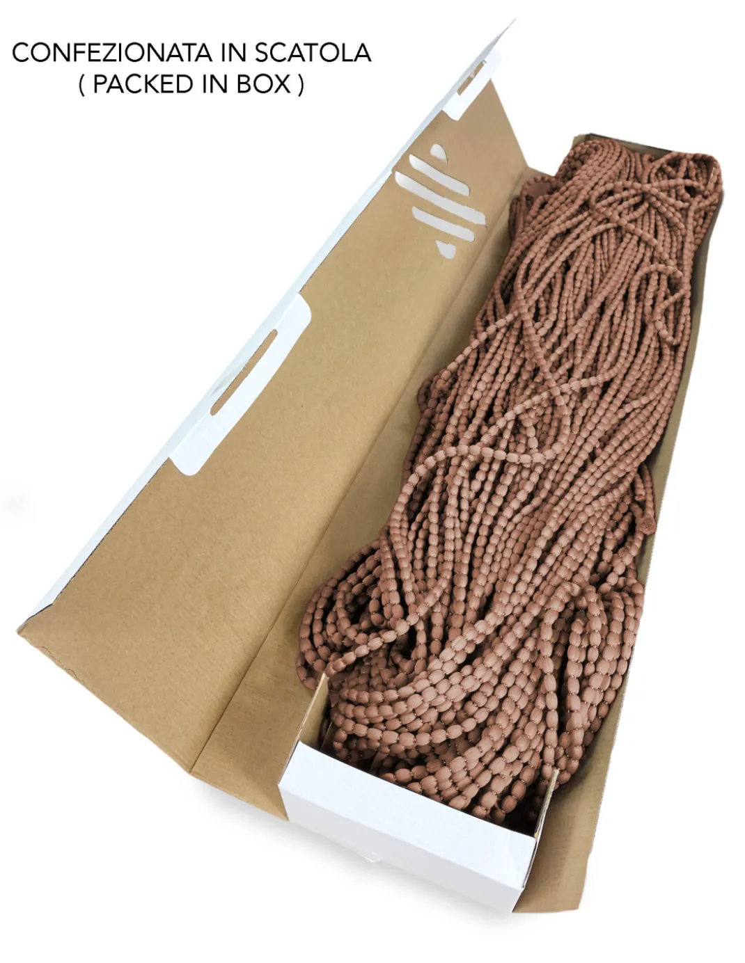 Tenda Mariel Soffice a Perline in Stoffa Anti Insetti e Antirumore - Modificabile - Colore Marrone