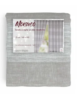 Tenda Monaco Beige - Pannello 140x300 cm Righe Moderne - Fettuccia Universale per Bastoni e Binari