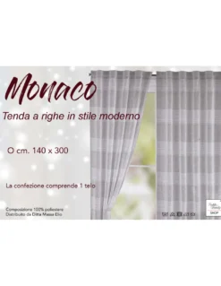 Tenda Monaco Grigia - Pannello 140x300 cm Righe Moderne - Fettuccia Universale per Bastoni o Binari