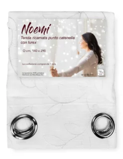 TENDA NOEMI ricamo MODERNO FOGLIA bianco cm. 140x290