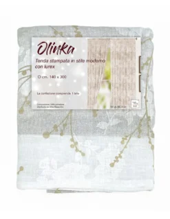 Tenda Olinka con Fiori e Lurex - 140x300 cm Beige - Semitrasparente Poliestere - Fettuccia Universale